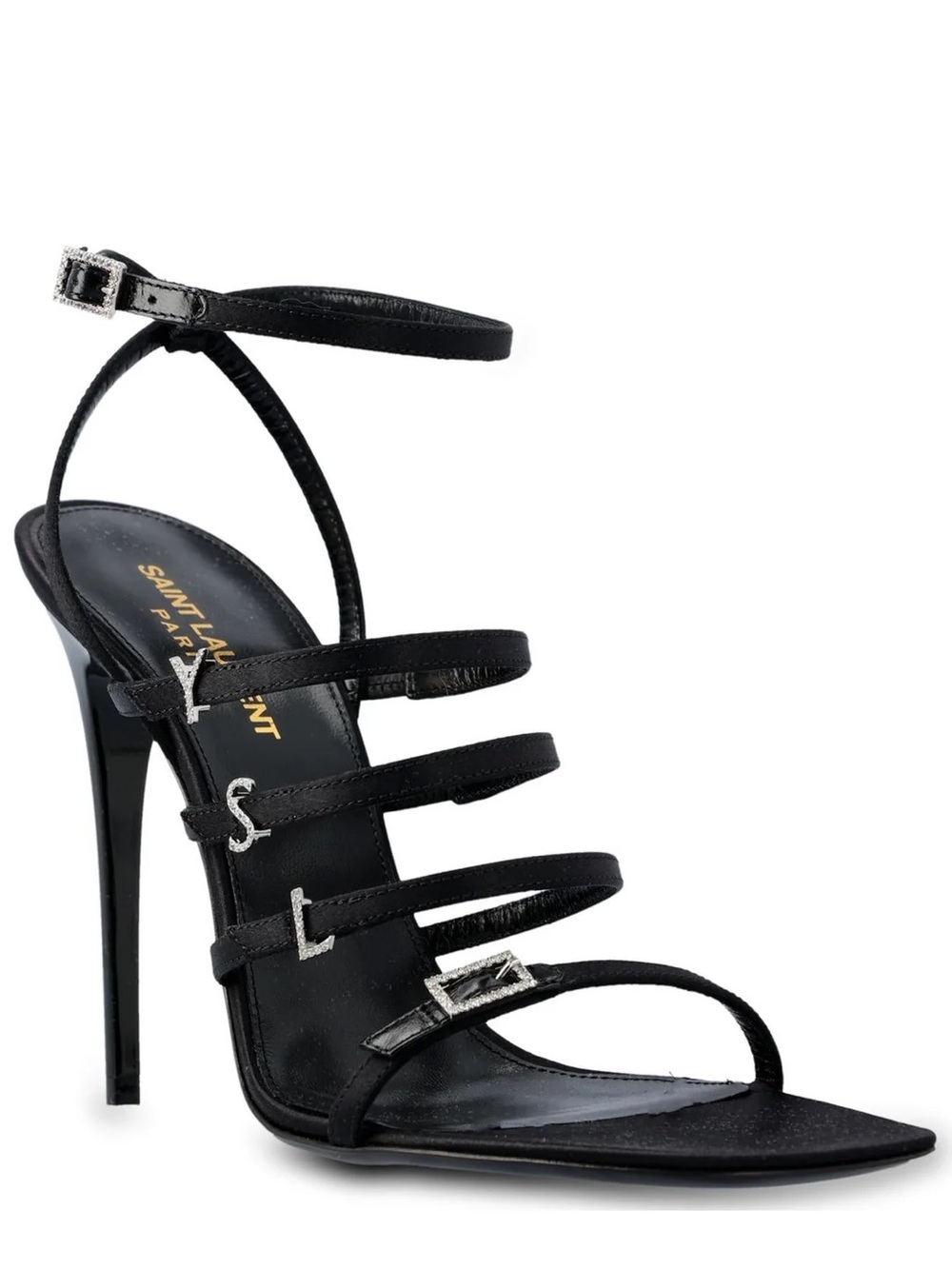 Yves Saint Laurent YSL Jerry embellished satin sandals in black